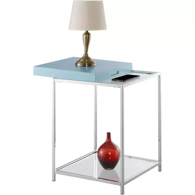 HomeStock 24 pulgadas de alto, color azul, mesa auxiliar rectangular de metal con superficie de mesa, 1 pieza
