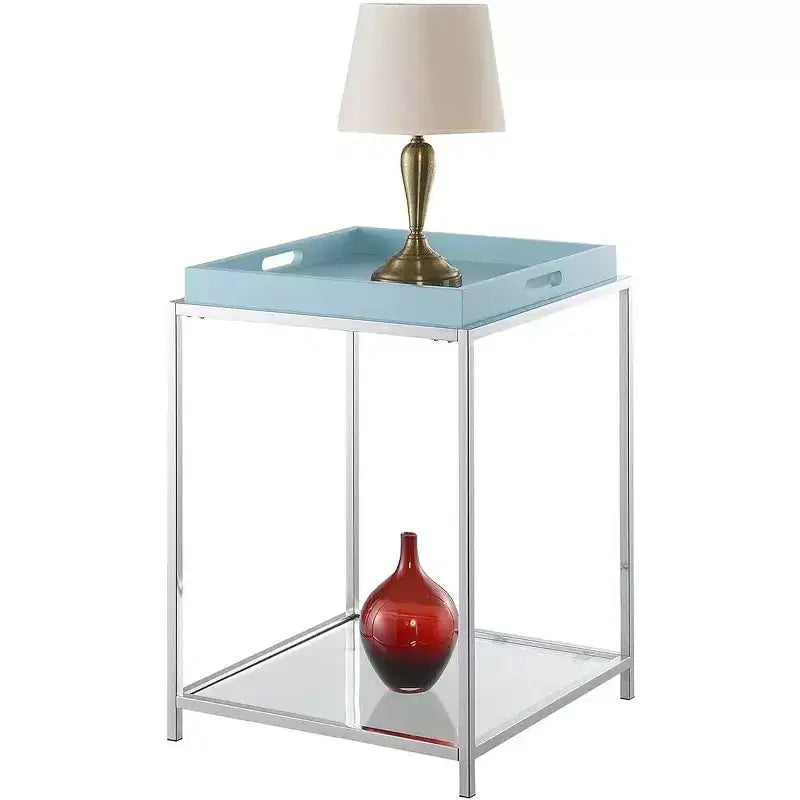 HomeStock 24 pulgadas de alto, color azul, mesa auxiliar rectangular de metal con superficie de mesa, 1 pieza