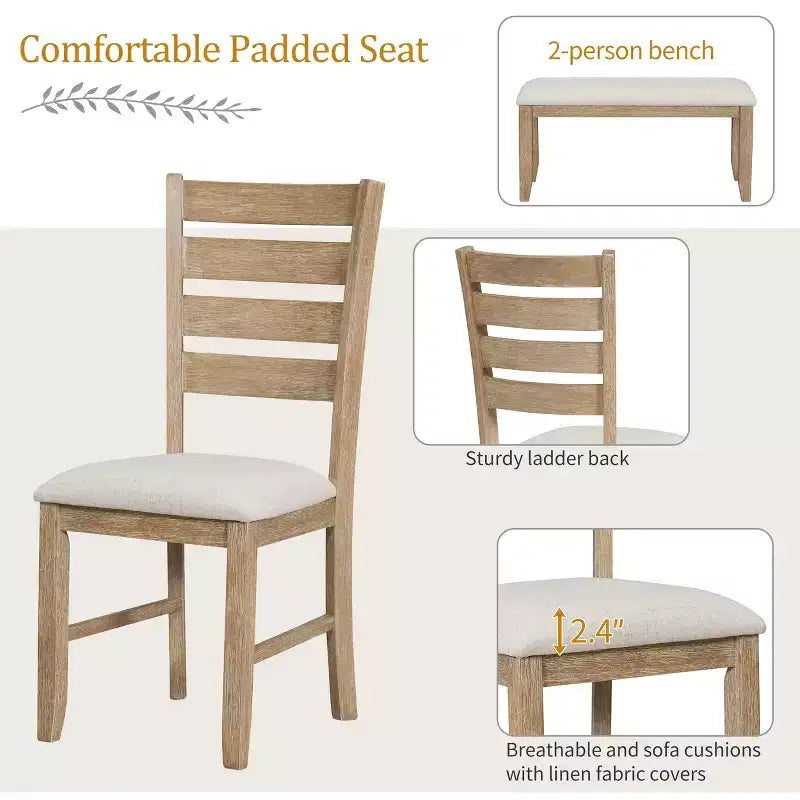 GDFStudio Mark Juego de comedor de madera maciza de 6 piezas con mesa y sillas