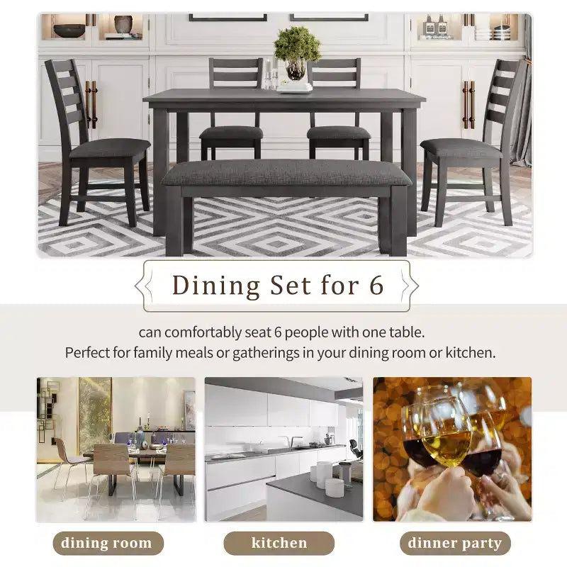 GDFStudio Mark Juego de comedor de madera maciza de 6 piezas con mesa y sillas