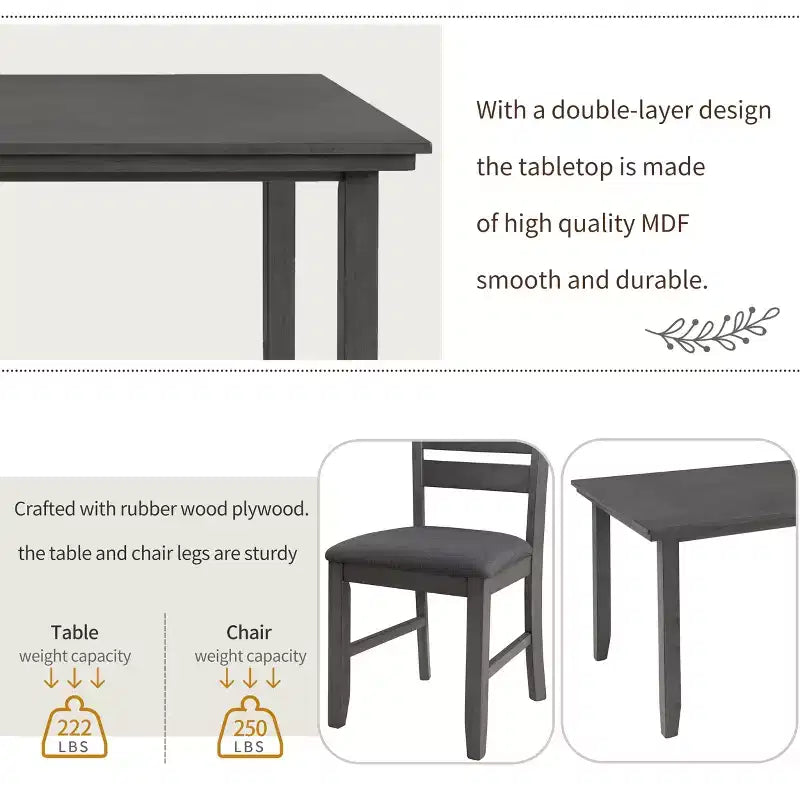 GDFStudio Mark Juego de comedor de madera maciza de 6 piezas con mesa y sillas