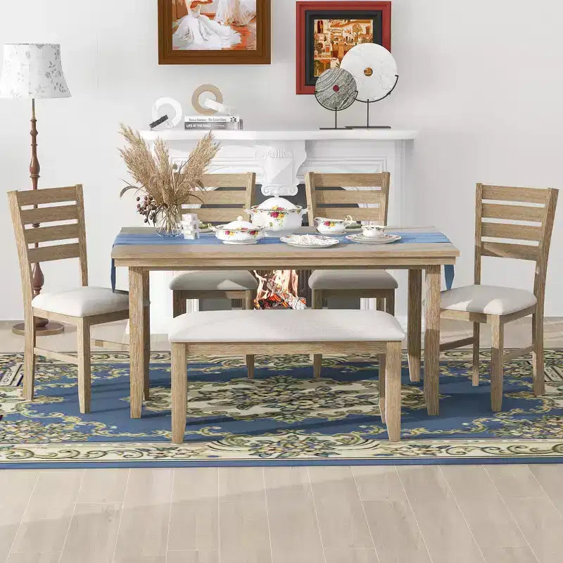 GDFStudio Mark Juego de comedor de madera maciza de 6 piezas con mesa y sillas