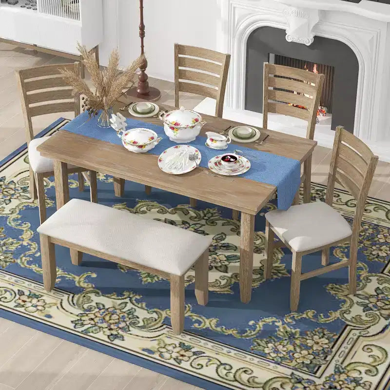GDFStudio Mark Juego de comedor de madera maciza de 6 piezas con mesa y sillas
