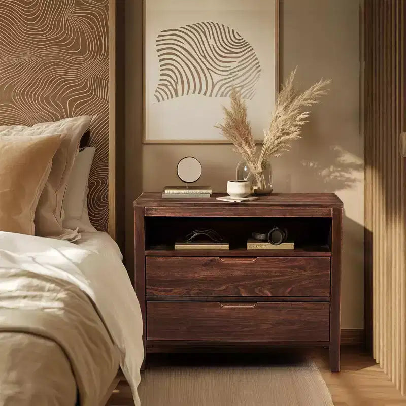 Mesitas de noche Karl Home de 2 cajones de MDF (tablero de fibra de densidad media) marrón de 75 cm de ancho