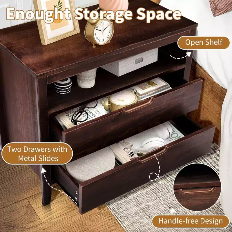 Mesitas de noche Karl Home de 2 cajones de MDF (tablero de fibra de densidad media) marrón de 75 cm de ancho