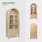 NEWLAYOUT 71 Gabinete de madera alto, Gabinete de almacenamiento arqueado con 2 puertas y estantes para sala de estar