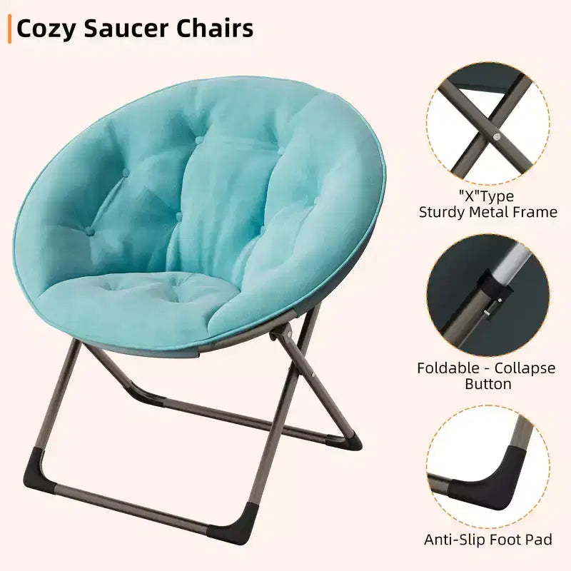 Sillones platillo cómodos, silla plegable para leer y relajarse, sillón acogedor de piel sintética para sala de estar con asiento grueso y acolchado, marco de metal, estilo moderno para el hogar