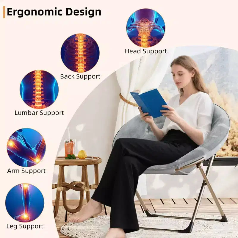 Sillones platillo cómodos, silla plegable para leer y relajarse, sillón acogedor de piel sintética para sala de estar con asiento grueso y acolchado, marco de metal, estilo moderno para el hogar