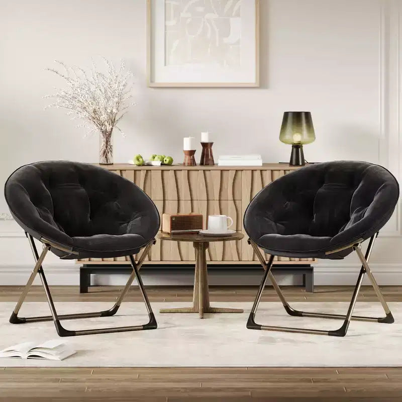 Sillones platillo cómodos, silla plegable para leer y relajarse, sillón acogedor de piel sintética para sala de estar con asiento grueso y acolchado, marco de metal, estilo moderno para el hogar