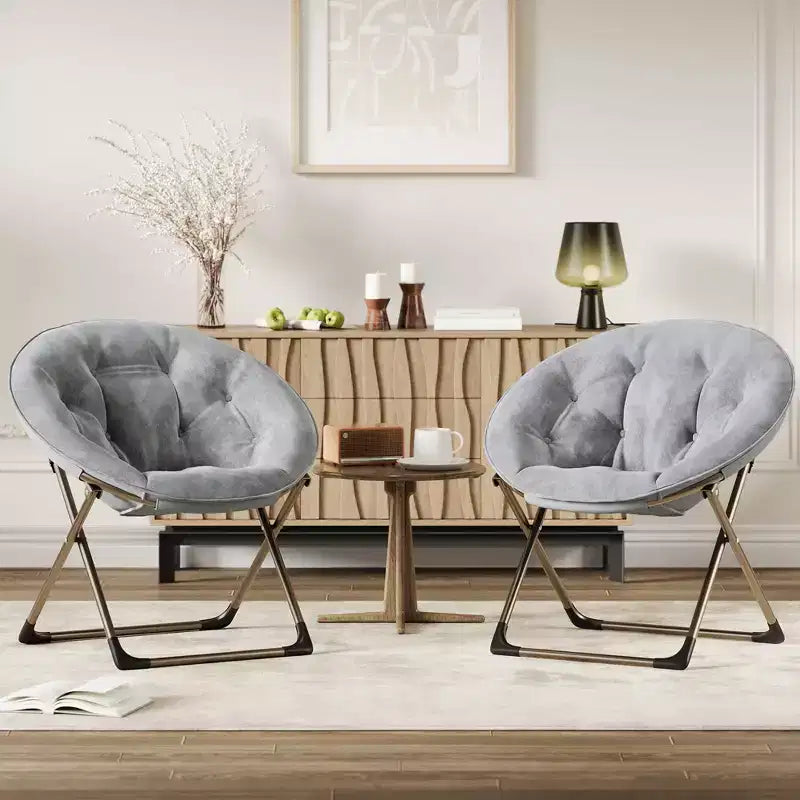 Sillones platillo cómodos, silla plegable para leer y relajarse, sillón acogedor de piel sintética para sala de estar con asiento grueso y acolchado, marco de metal, estilo moderno para el hogar
