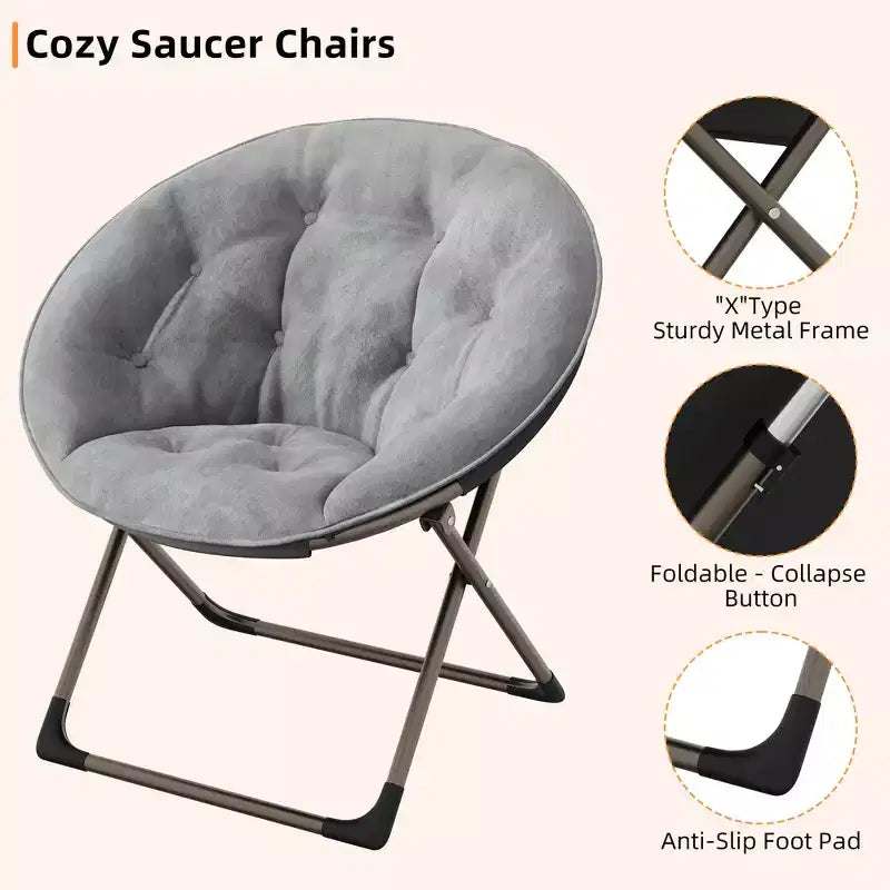 Sillones platillo cómodos, silla plegable para leer y relajarse, sillón acogedor de piel sintética para sala de estar con asiento grueso y acolchado, marco de metal, estilo moderno para el hogar