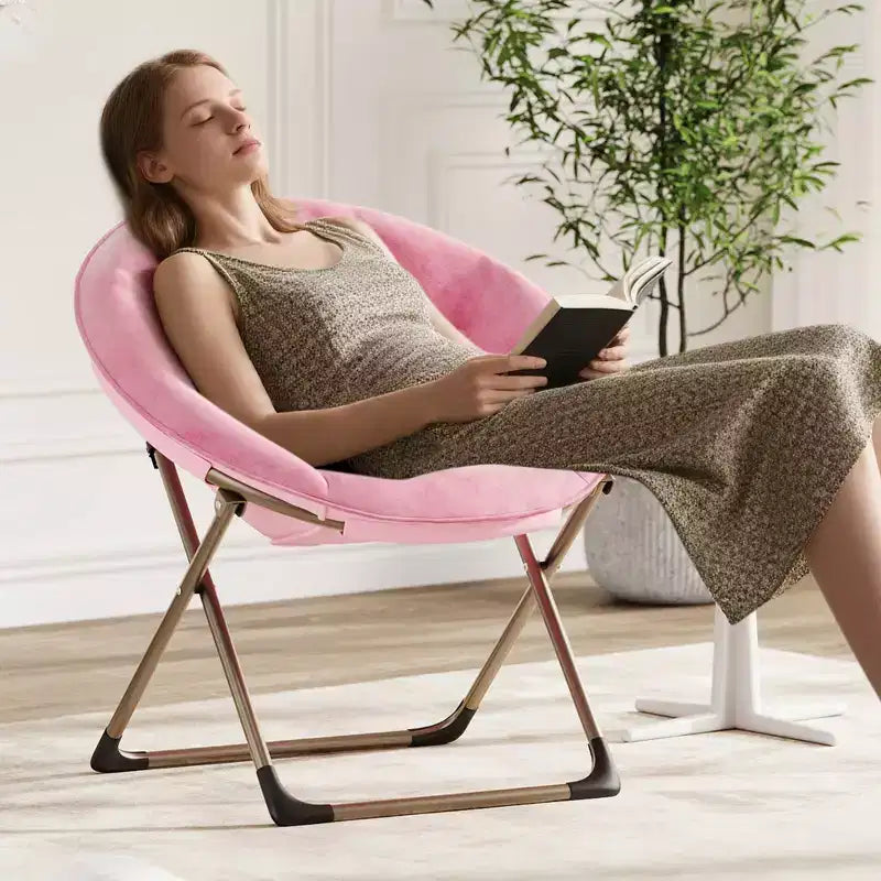 Sillones platillo cómodos, silla plegable para leer y relajarse, sillón acogedor de piel sintética para sala de estar con asiento grueso y acolchado, marco de metal, estilo moderno para el hogar