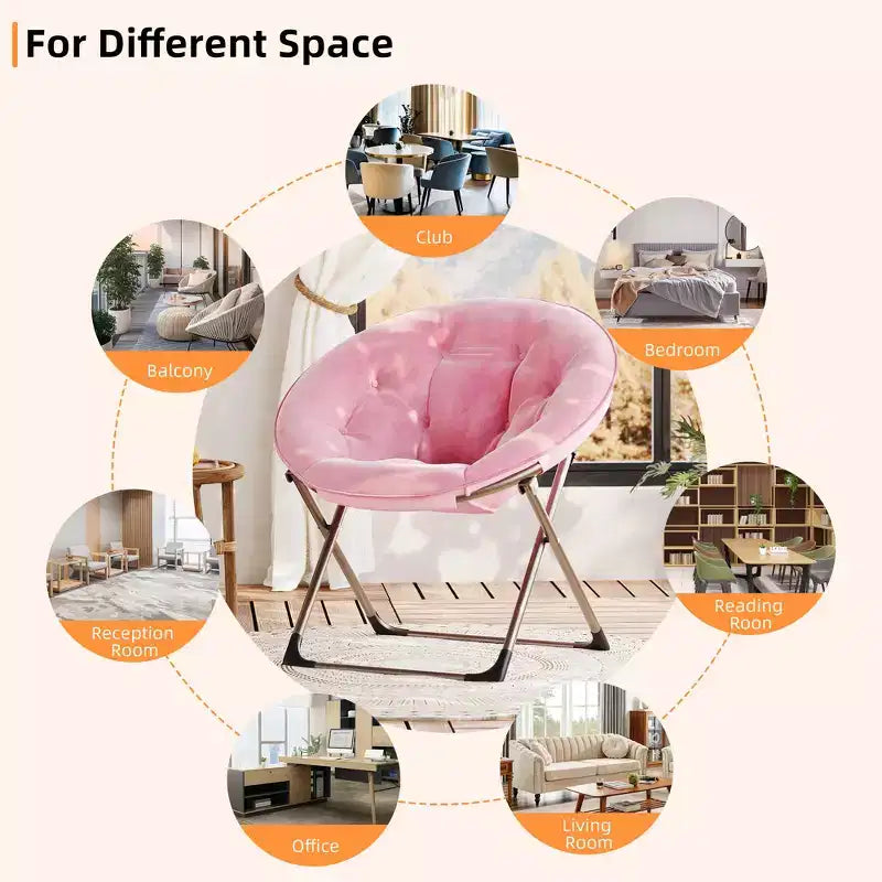 Sillones platillo cómodos, silla plegable para leer y relajarse, sillón acogedor de piel sintética para sala de estar con asiento grueso y acolchado, marco de metal, estilo moderno para el hogar