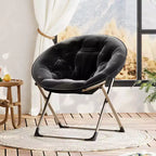 Sillones platillo cómodos, silla plegable para leer y relajarse, sillón acogedor de piel sintética para sala de estar con asiento grueso y acolchado, marco de metal, estilo moderno para el hogar