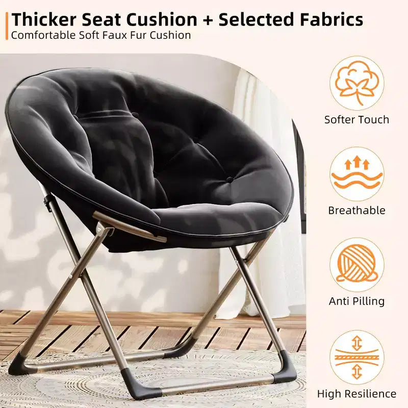 Sillones platillo cómodos, silla plegable para leer y relajarse, sillón acogedor de piel sintética para sala de estar con asiento grueso y acolchado, marco de metal, estilo moderno para el hogar