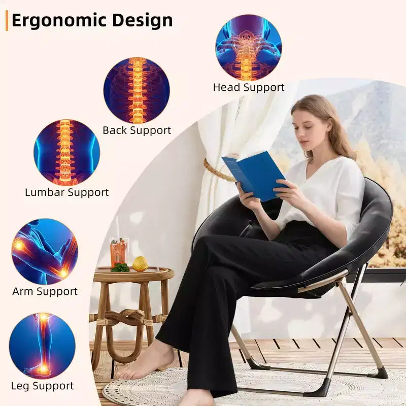 Sillones platillo cómodos, silla plegable para leer y relajarse, sillón acogedor de piel sintética para sala de estar con asiento grueso y acolchado, marco de metal, estilo moderno para el hogar