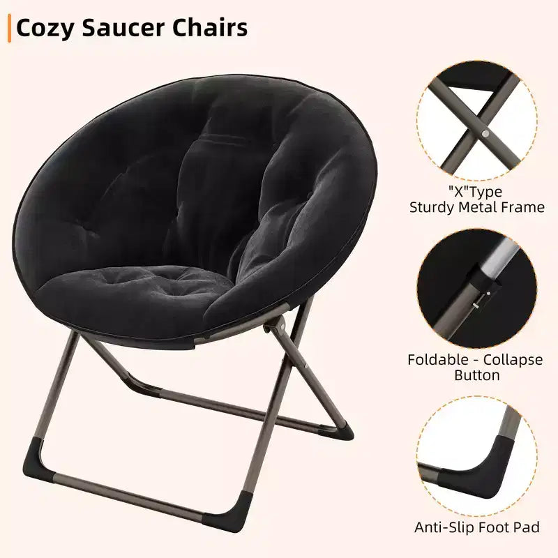 Sillones platillo cómodos, silla plegable para leer y relajarse, sillón acogedor de piel sintética para sala de estar con asiento grueso y acolchado, marco de metal, estilo moderno para el hogar