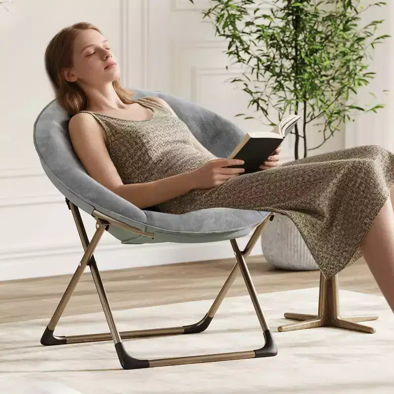 Sillones platillo cómodos, silla plegable para leer y relajarse, sillón acogedor de piel sintética para sala de estar con asiento grueso y acolchado, marco de metal, estilo moderno para el hogar