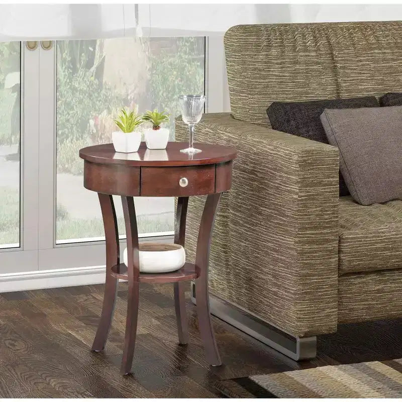 Mesa auxiliar Belmont de HomeStock con cajón y estante, mesa decorativa de madera maciza con patas curvas y almacenamiento oculto para la decoración de la sala de estar