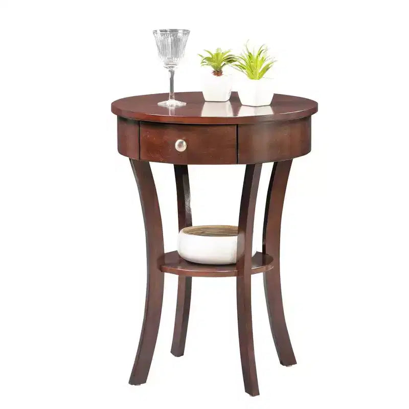 Mesa auxiliar Belmont de HomeStock con cajón y estante, mesa decorativa de madera maciza con patas curvas y almacenamiento oculto para la decoración de la sala de estar