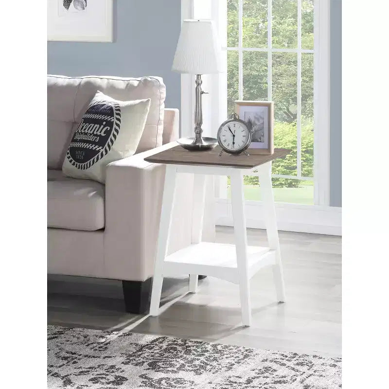 HomeStock Belmont End Table with Mid-Century Modern Open Shelf Design, MDF Veneer Top and Rubberwood Legs for Living Room or Office