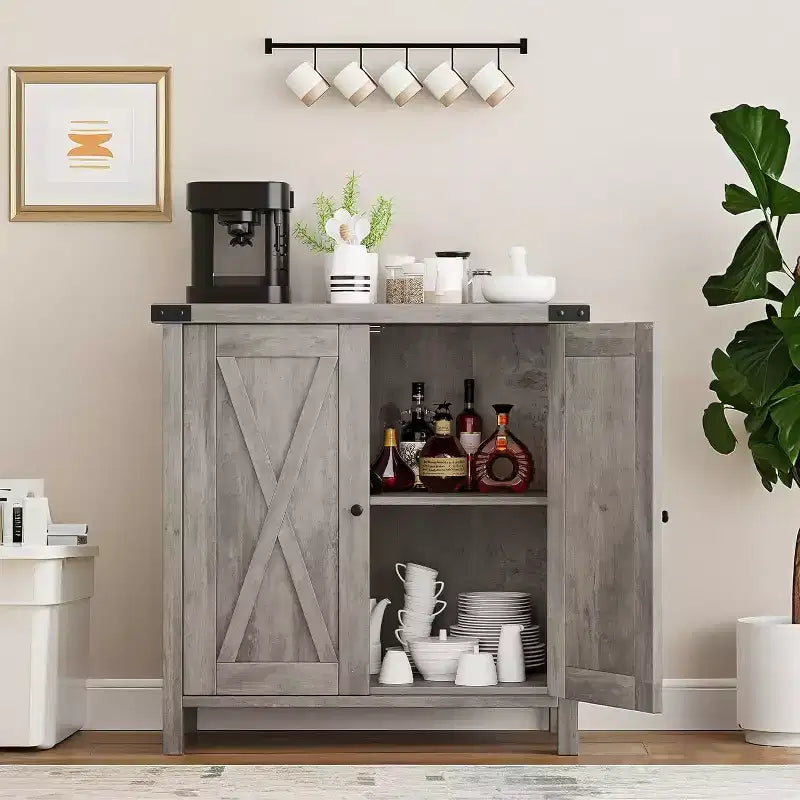 Aparador COZONY, mueble aparador de granja de 60" con 2 armarios y estante abierto, consola para sala de estar, comedor, pasillo