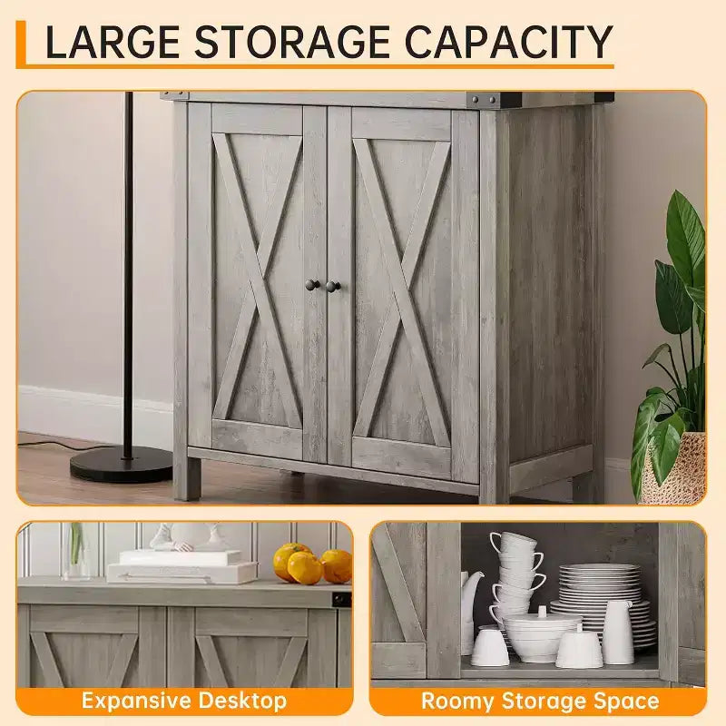 Aparador COZONY, mueble aparador de granja de 60" con 2 armarios y estante abierto, consola para sala de estar, comedor, pasillo