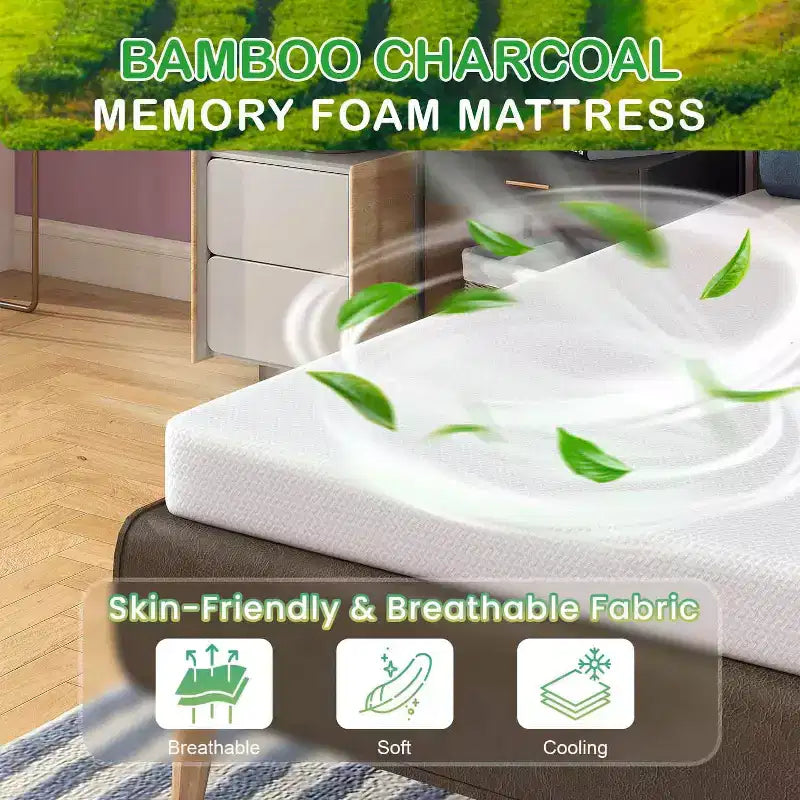 BestMassage Colchón de espuma viscoelástica de carbón de bambú de 5 pulgadas, firmeza media, certificado CertiPUR-US