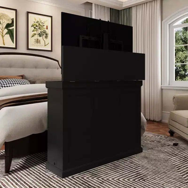 Estación de juegos Famapy Smart Lift, altura ajustable, control inteligente/orificios dobles para gestión de cables, ideal para pantallas de 50 pulgadas en salas de juegos/entretenimiento en el hogar
