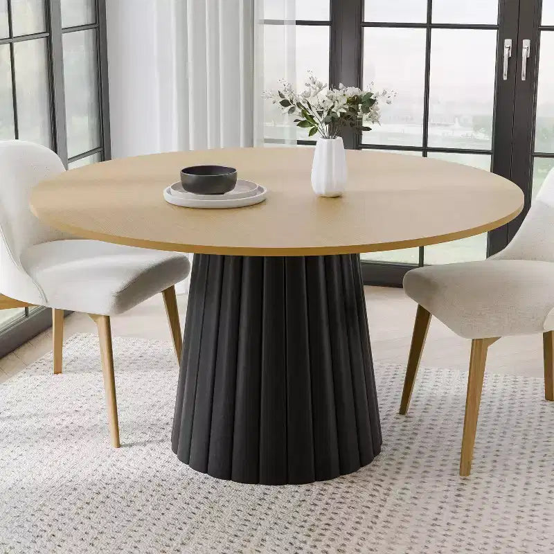 PexFix 52 Mesa de comedor redonda de madera maciza Mesa de cocina para 4-6 personas con tablero y base cónica texturizada para sala de estar/comedor, café, oficina, natural