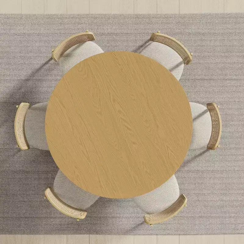 PexFix 52 Mesa de comedor redonda de madera maciza Mesa de cocina para 4-6 personas con tablero y base cónica texturizada para sala de estar/comedor, café, oficina, natural