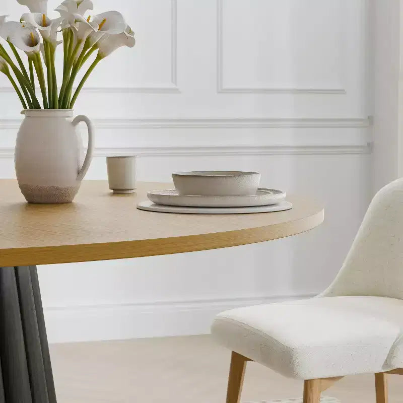 PexFix 52 Mesa de comedor redonda de madera maciza Mesa de cocina para 4-6 personas con tablero y base cónica texturizada para sala de estar/comedor, café, oficina, natural