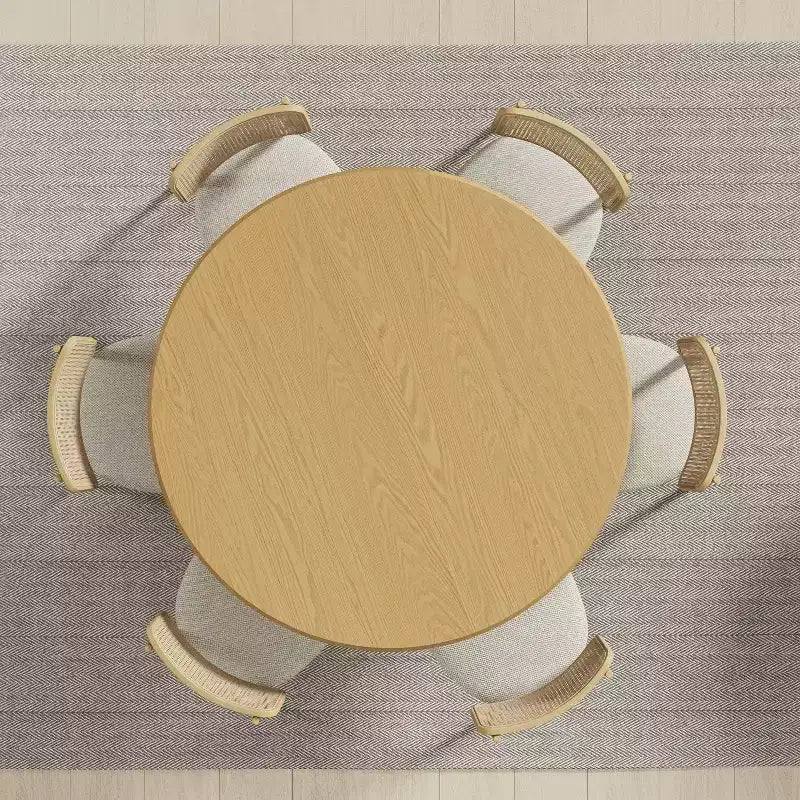 PexFix 52 Mesa de comedor redonda de madera, mesa de cocina para 4-6 personas con tablero de borde en forma de arco y base cónica texturizada para sala de estar/comedor, café, oficina, natural