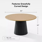 PexFix 52 Mesa de comedor redonda de madera, mesa de cocina para 4-6 personas con tablero de borde en forma de arco y base cónica texturizada para sala de estar/comedor, café, oficina, natural