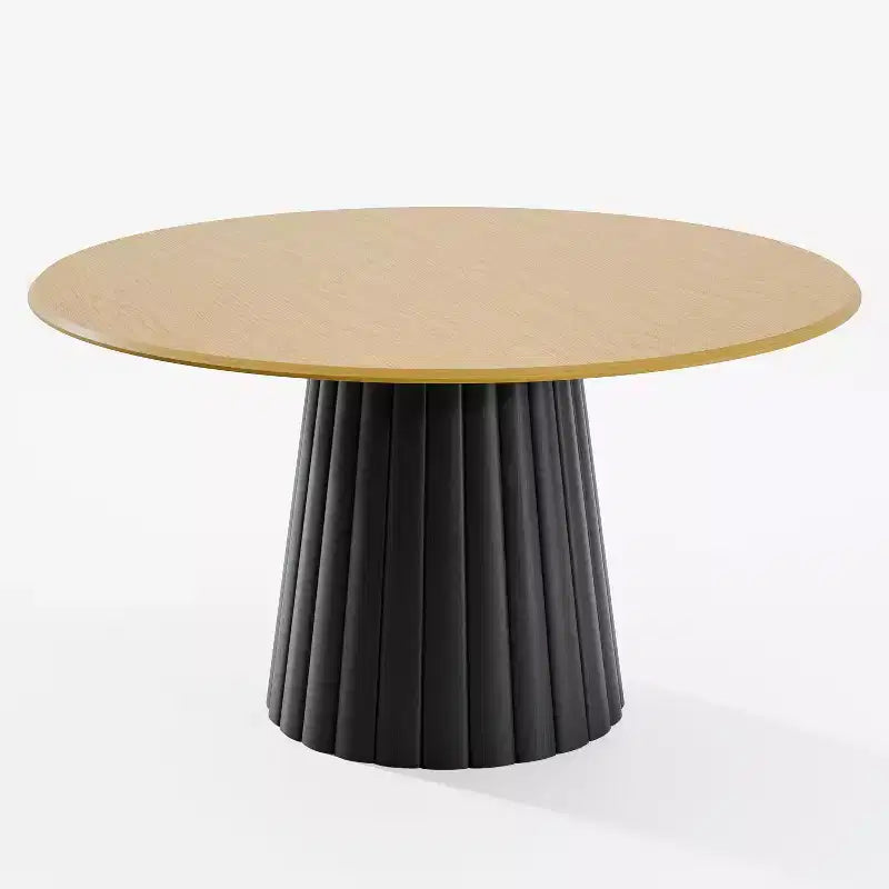 PexFix 52 Mesa de comedor redonda de madera, mesa de cocina para 4-6 personas con tablero de borde en forma de arco y base cónica texturizada para sala de estar/comedor, café, oficina, natural