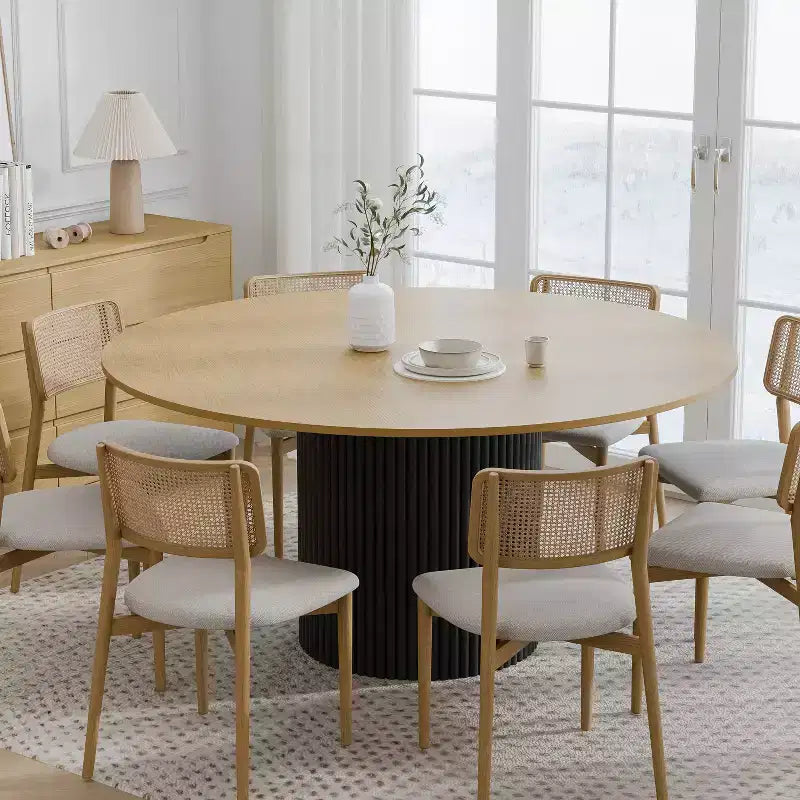 PexFix 60 Solid Wood Round Dining Table Kitchen Table for 6-8 with Tabletop & Concave Cylinder Legs for Living/Dining Room Coffee Office Natural