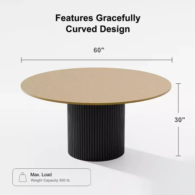 PexFix 60 Mesa de comedor redonda de madera maciza Mesa de cocina para 6-8 personas con tablero y patas cilíndricas cóncavas para sala de estar/comedor, cafetería, oficina, natural