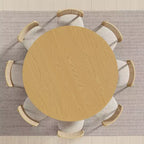 PexFix Mesa de comedor redonda de madera maciza de 60 pulgadas, mesa de cocina para 6-8 personas con tablero y base cilíndrica estriada para sala de estar/comedor, café, oficina, natural