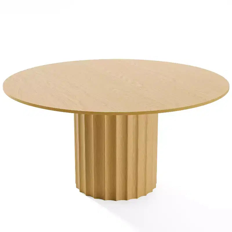 PexFix Mesa de comedor redonda de madera maciza de 60 pulgadas, mesa de cocina para 6-8 personas con tablero y base cilíndrica estriada para sala de estar/comedor, café, oficina, natural