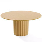 PexFix Mesa de comedor redonda de madera maciza de 60 pulgadas, mesa de cocina para 6-8 personas con tablero y base cilíndrica estriada para sala de estar/comedor, café, oficina, natural