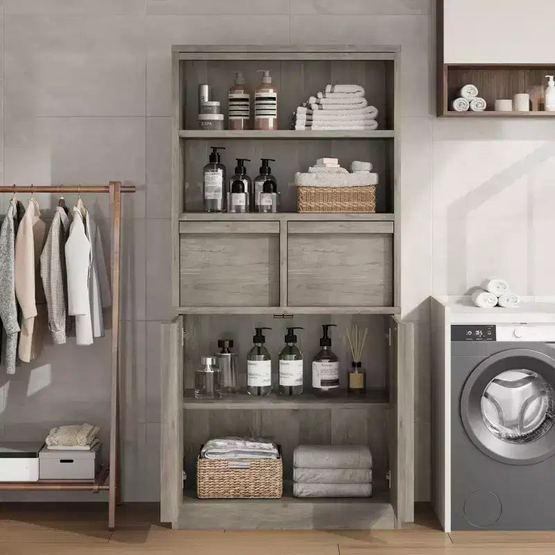 Armario de baño con puertas y cajones, armario de almacenamiento de pie, armario organizador alto para baño, sala de estar, cocina, despensa