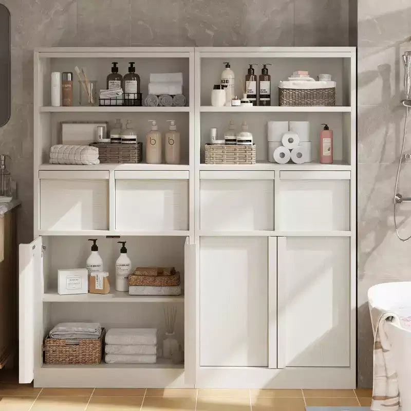 Armario de baño con puertas y cajones, armario de almacenamiento de pie, armario organizador alto para baño, sala de estar, cocina, despensa