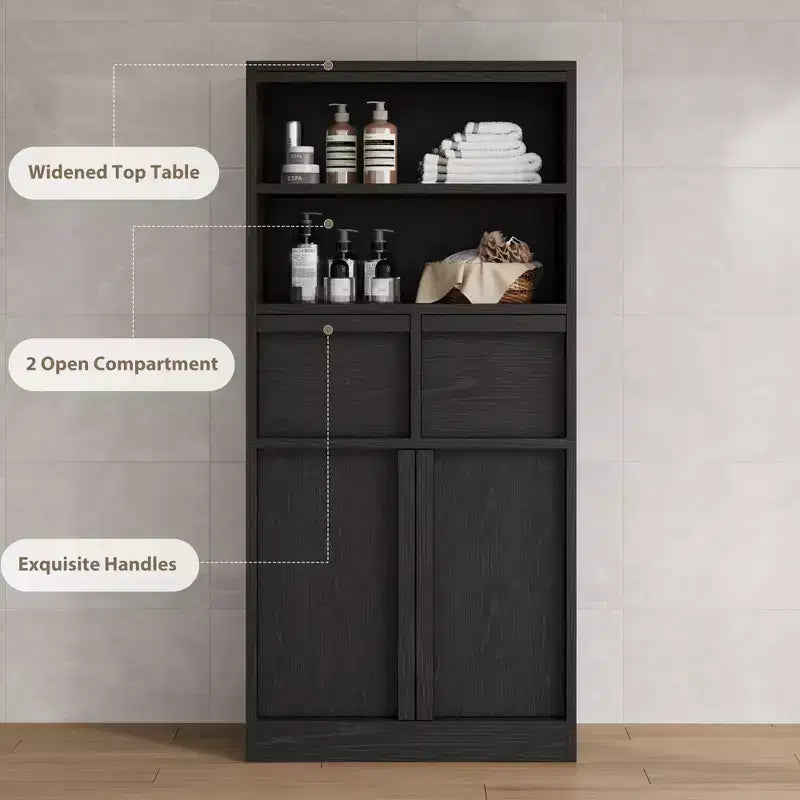 Armario de baño con puertas y cajones, armario de almacenamiento de pie, armario organizador alto para baño, sala de estar, cocina, despensa