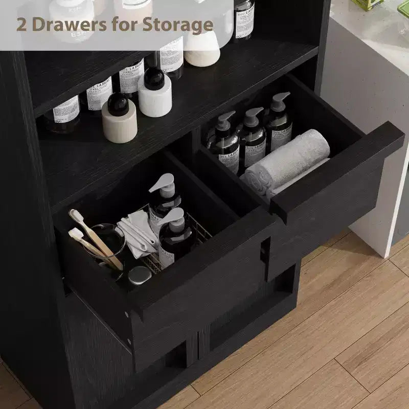 Armario de baño con puertas y cajones, armario de almacenamiento de pie, armario organizador alto para baño, sala de estar, cocina, despensa