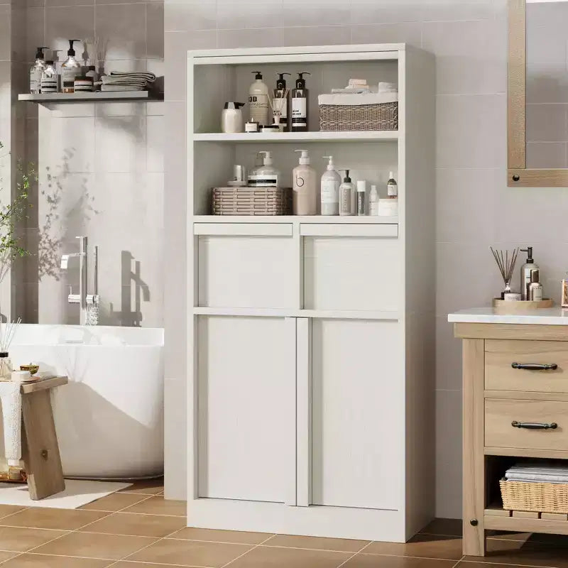 Armario de baño con puertas y cajones, armario de almacenamiento de pie, armario organizador alto para baño, sala de estar, cocina, despensa