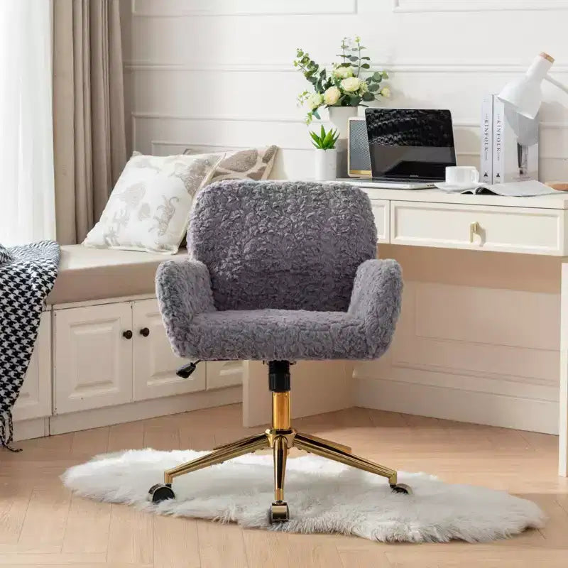 Silla de oficina Okak Velvet, silla de escritorio con base metálica dorada, silla giratoria con altura ajustable para oficina, hogar
