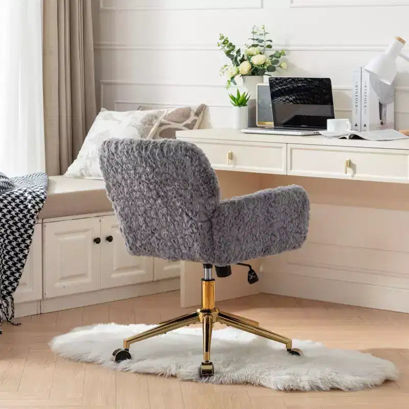 Silla de oficina Okak Velvet, silla de escritorio con base metálica dorada, silla giratoria con altura ajustable para oficina, hogar