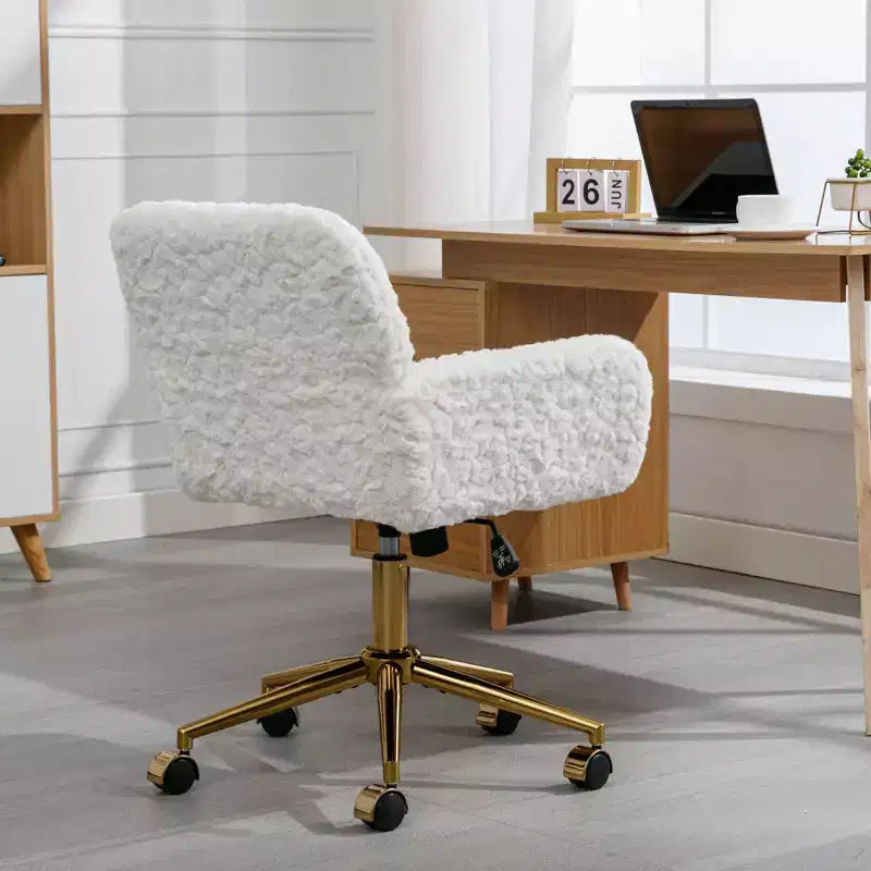Silla de oficina Okak Velvet, silla de escritorio con base metálica dorada, silla giratoria con altura ajustable para oficina, hogar