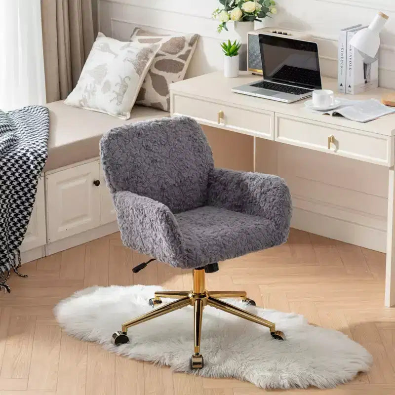 Silla de oficina Okak Velvet, silla de escritorio con base metálica dorada, silla giratoria con altura ajustable para oficina, hogar