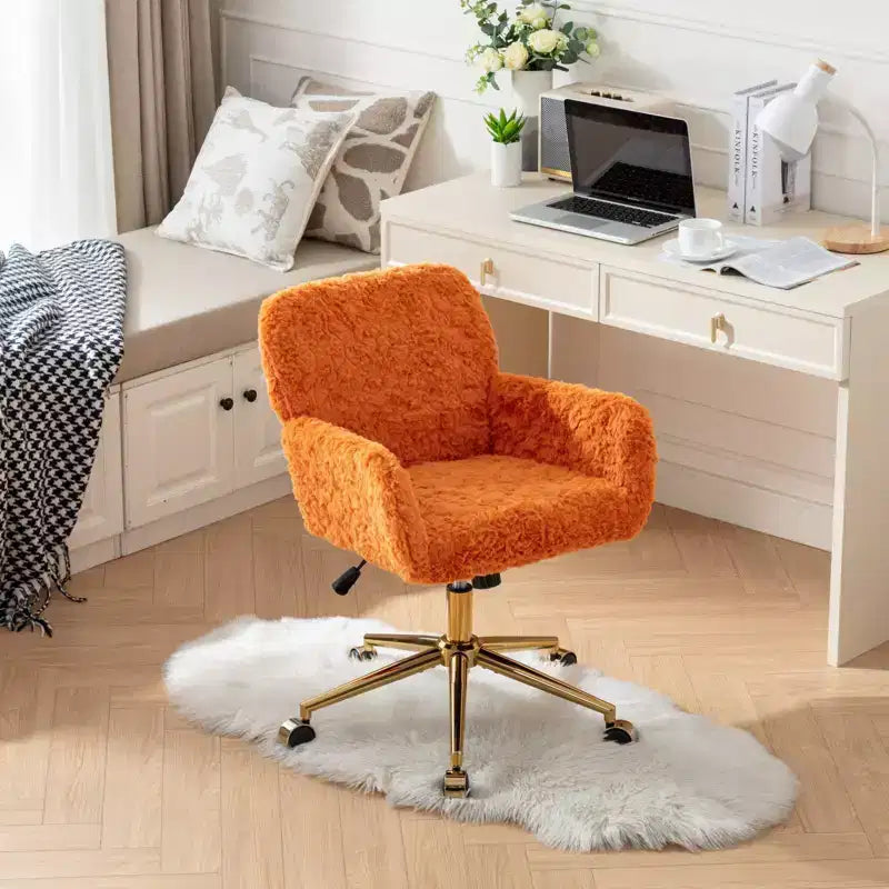 Silla de oficina Okak Velvet, silla de escritorio con base metálica dorada, silla giratoria con altura ajustable para oficina, hogar